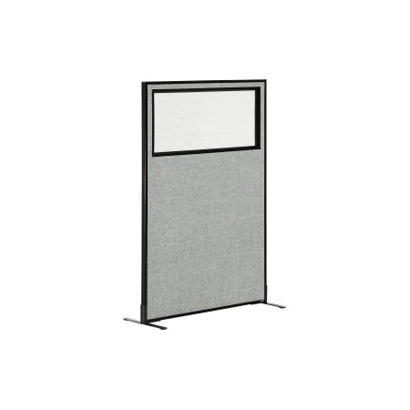 Interion    Freestanding Office Partition Panel With Partial Window, 36-1/4W X 60H, Gray
